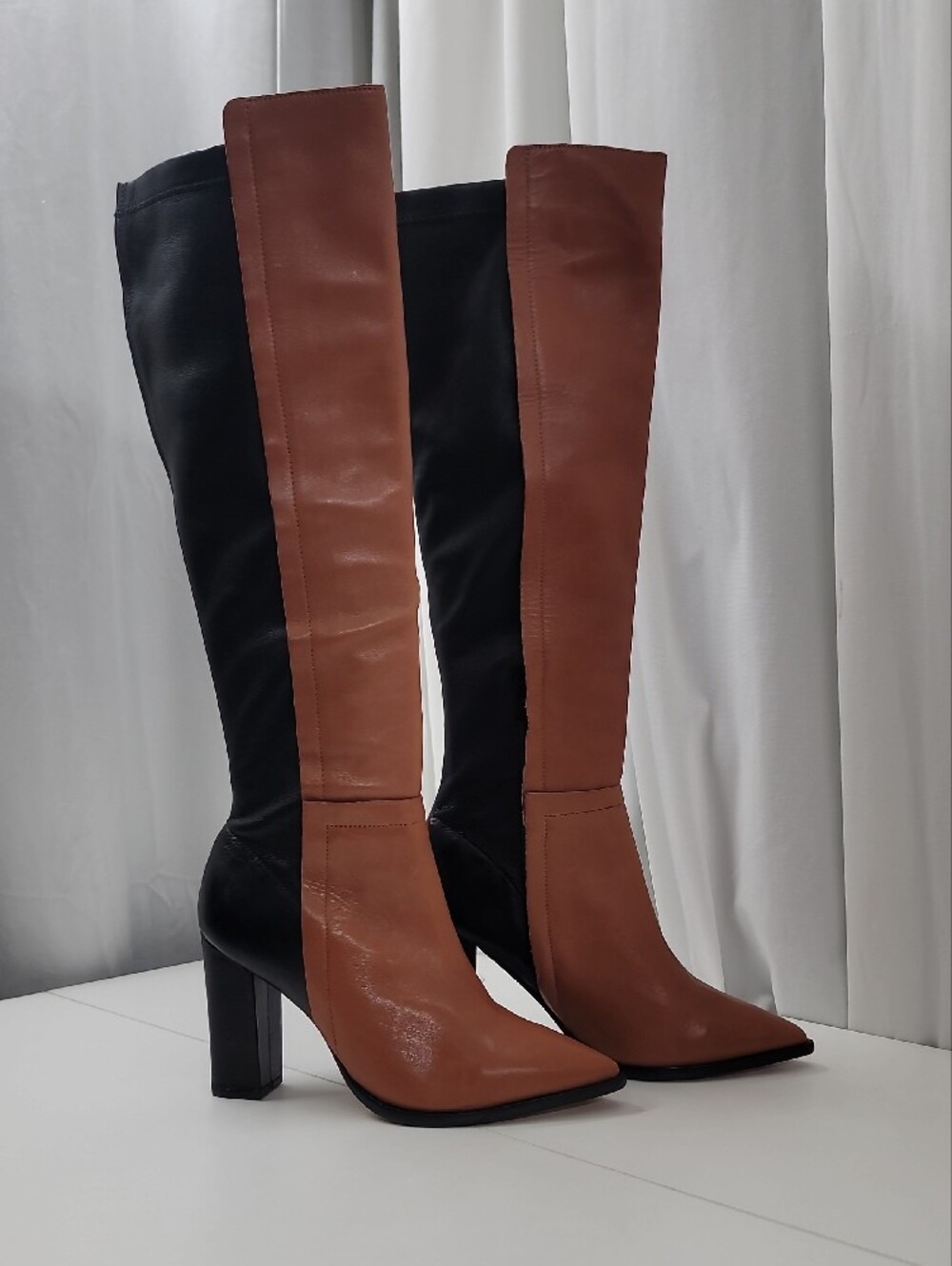Loeffler Randall Minetta Knee-High Two-Tone Color Block Leather Boots Size 7.5B